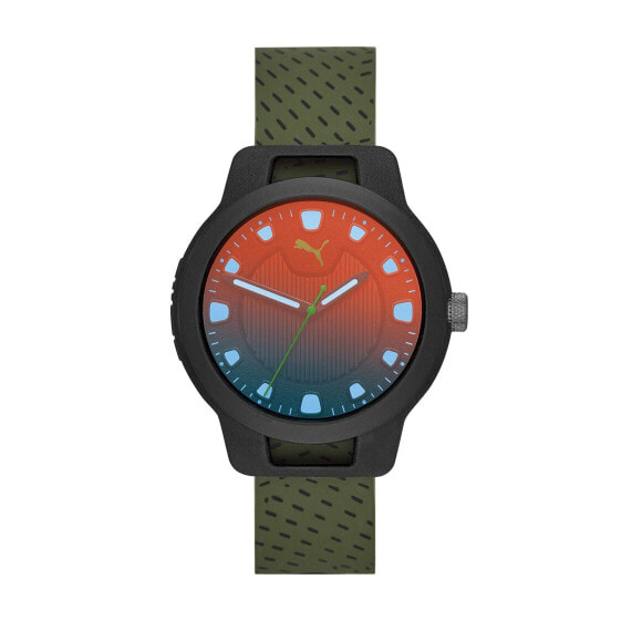 PUMA Men Reset V1 Silicone Watch, Color: Green/Black (Model: P5011)
