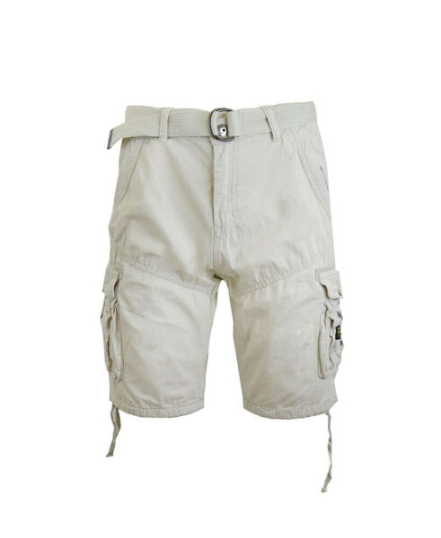 Men's Belted Cargo Shorts with Twill Flat Front Washed Utility Pockets