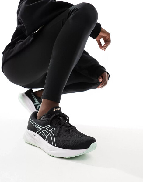 Asics Gel-Pulse 15 neutral running trainers in black and hot pink