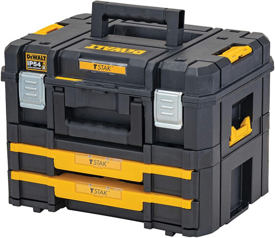 Dewalt T STAK Box Combination DWST83395-1 (Combination of T STAK Boxes II and IV, IP54, Adjustable Foam Insert, Removable Inner Divider, Metal Clasps, 2 Handles) Pack of 1