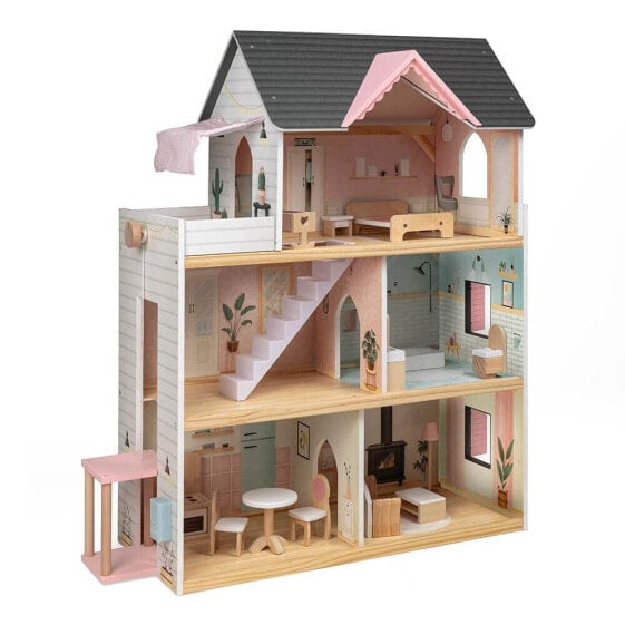 EUREKAKIDS Wooden dollhouse with elevator