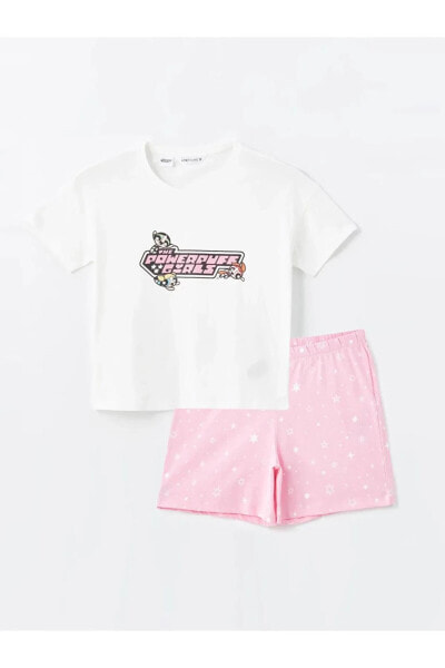 Пижама LCW Young с короткими рукавами и шортами с принтом Powerpuff Girls