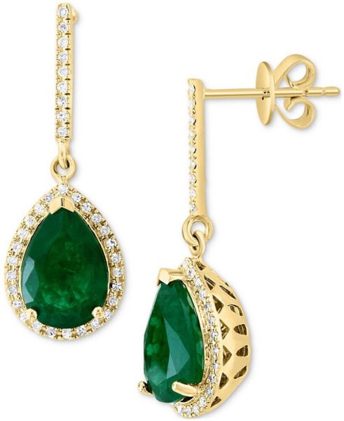 EFFY® Emerald (3-1/20 ct. t.w.) & Diamond (1/5 ct. t.w.) Pear Halo Drop Earrings in 14k Gold