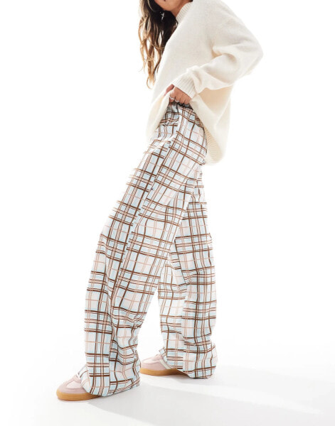 ONLY pull on wide leg trouser in grey check