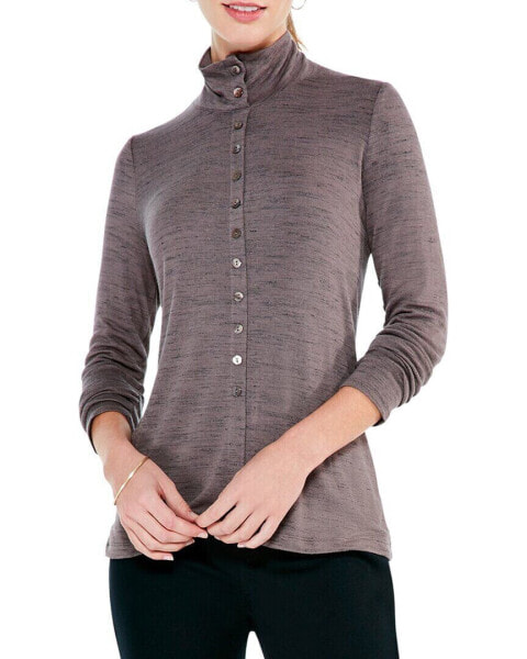 Nic+Zoe Spacedye Button Turtleneck Sweater Women's Brown M