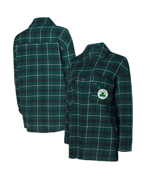 Women's Hunter Green, Black Boston Celtics Boyfriend Button-Up Nightshirt