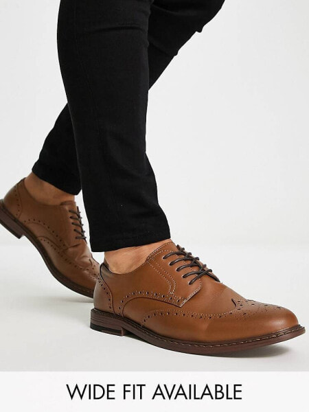 ASOS DESIGN brogue shoes in tan faux leather