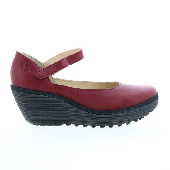 Fly London Yawo YAWO345FLY-014 Womens Red Leather Mary Jane Flats Shoes