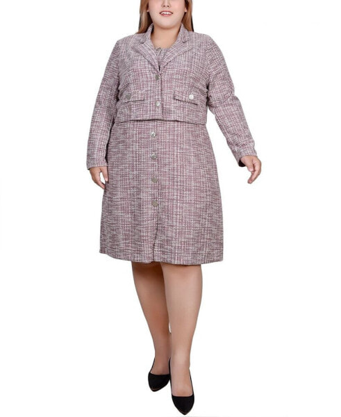 Plus Size Long Sleeve Jacket and Tweed Dress, 2 Piece Set