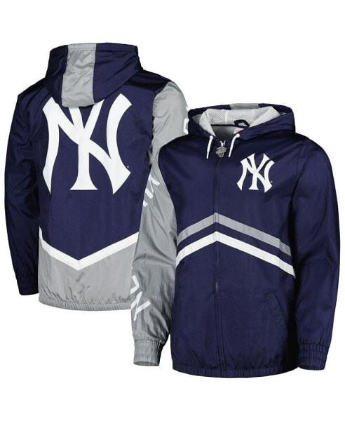 Men's Navy Distressed New York Yankees Undeniable Full-Zip Hoodie Windbreaker Jacket