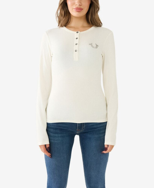 Women's Crystal Horseshoe Henley Top