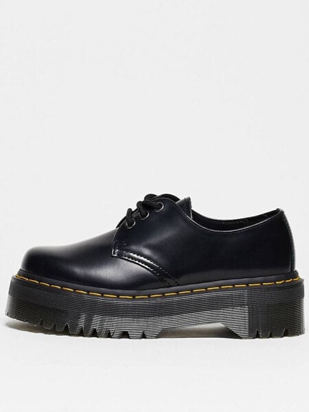 Dr Martens unisex 1461 Quad 3 eye shoes in black smooth leather