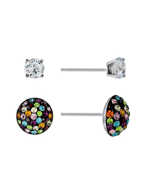 2-Pc. Set Cubic Zircona Solitaire & Cluster Stud Earrings in Sterling Silver, Created for Macy's