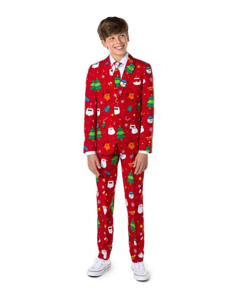 Big Boys Festivity Christmas Party Outfit Including Blazer, Pants and Tie Suit Set