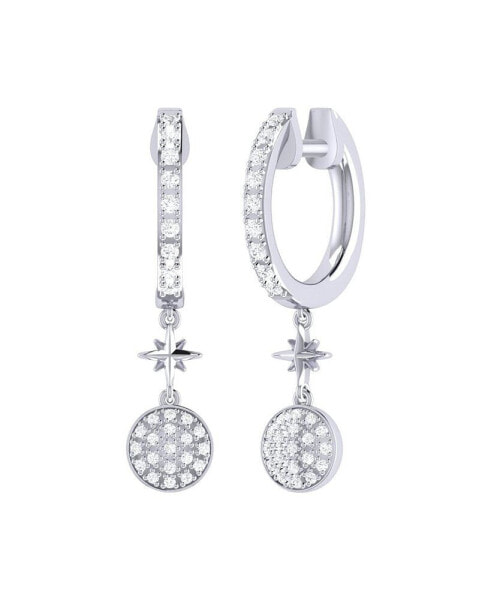 Full moon Star Design Sterling Silver Diamond Hoop Women Earring