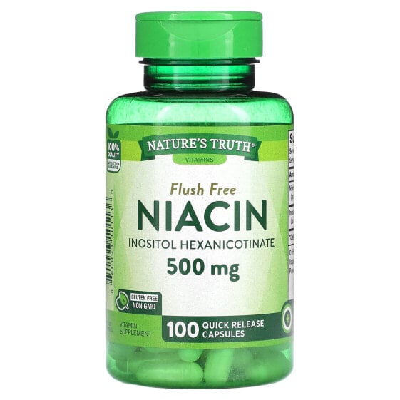 Витамины группы B Nature's Truth Flush Free Niacin, 500 мг, 100 капсул быстрого действия.