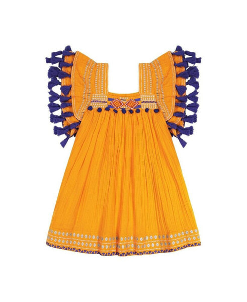 Little Girls Serena Tassel Dress Marigold Embroidery