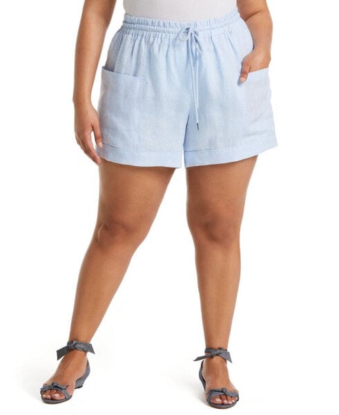 Plus Size Modern Fit Seamed Linen Shorts