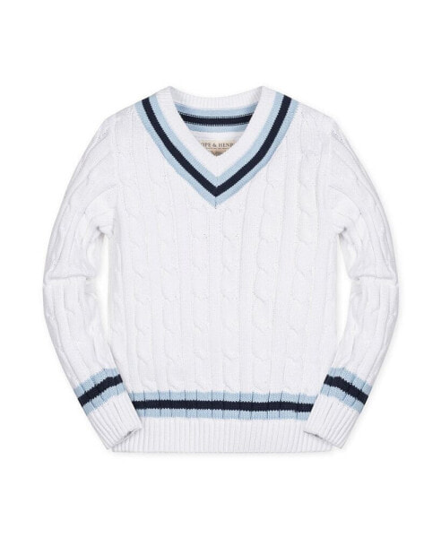 Boys Organic Long Sleeve V-Neck Cricket Sweater, Infant