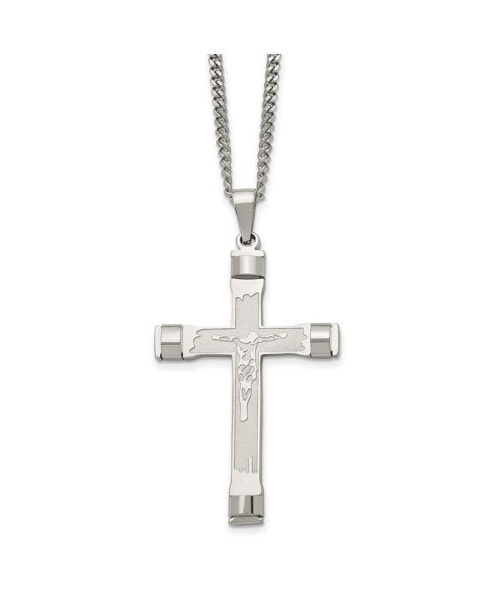 Brushed and Polished Crucifix Pendant on a Curb Chain Necklace