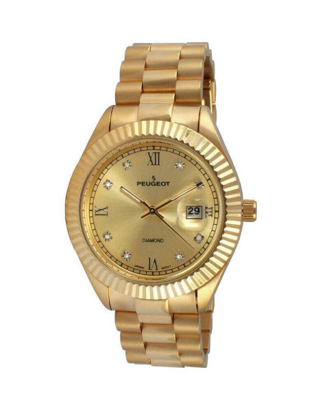 Men's 40mm Gold dial 14K Gold Plated Genuine Diamond Dial Watch with Gold-Tone Bracelet Strap