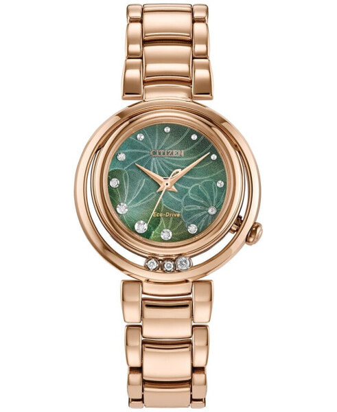 Eco-Drive Women's Arcly Diamond (1/10 ct. t.w.) Rose Gold-Tone Stainless Steel Bracelet Watch 30mm