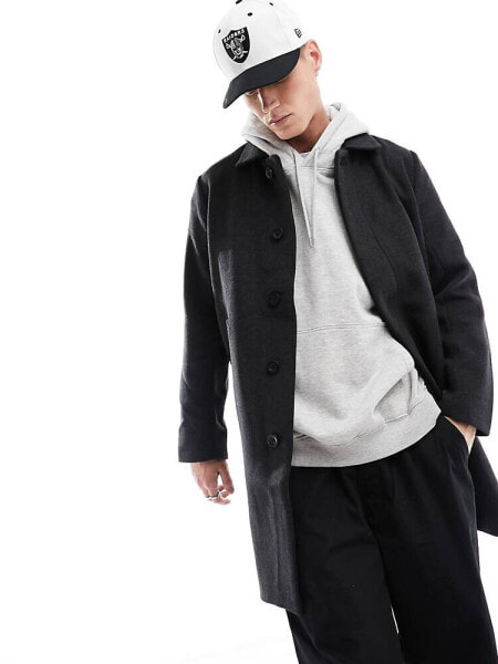 Hollister wool fashion overcoat in charcoal