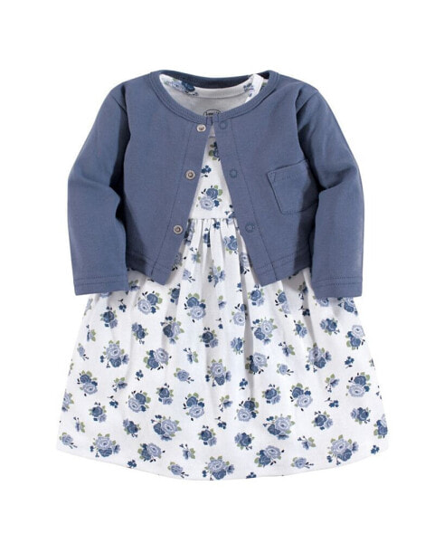 Baby Girl Dress and Cardigan 2pc Set, Blue Floral