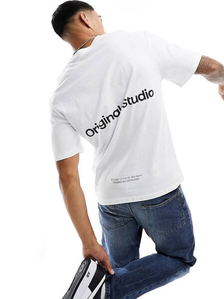 Jack & Jones oversize t-shirt with originals back print in white