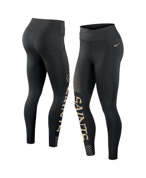 Women's Black New Orleans Saints Yard Line Crossover Leggings