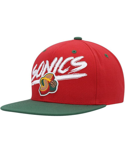 Men's Red, Green Seattle SuperSonics Hardwood Classics Soul Transcript Snapback Hat