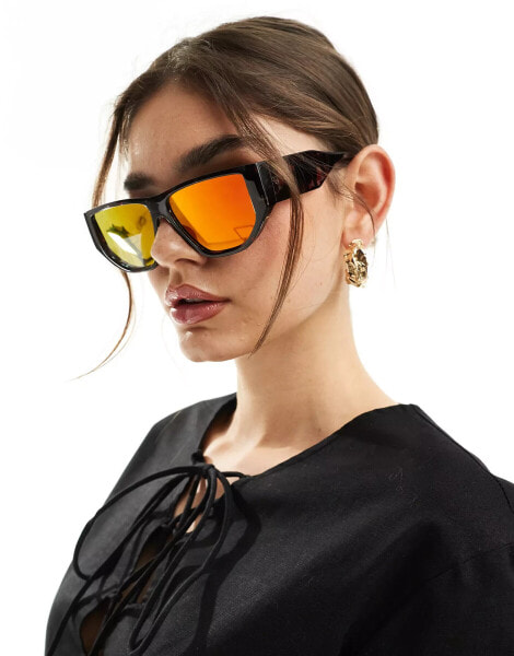 Vero Moda angular oversized sunglasses with sunset mirrored lens in tortoiseshell mix