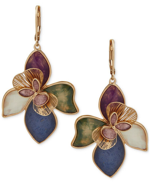 Gold-Tone Large Flower Drop Earrings