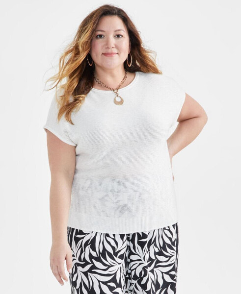 Plus Size Textured Dolman-Sleeve Sweater, Created for Macy's