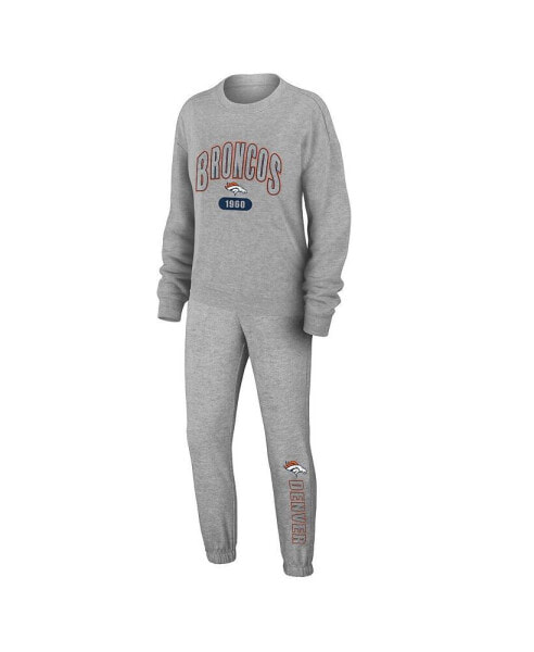 Women's Heather Gray Denver Broncos Knit Long Sleeve Tri-Blend T-shirt and Pants Sleep Set