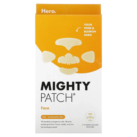 Mighty Patch® Face, Oily, Combination Skin, 5 Hydrocolloid Patches