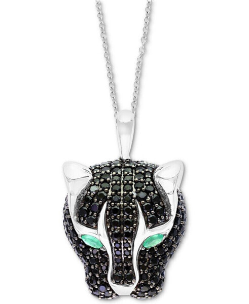 EFFY® Black Spinel (4-1/2 ct. t.w.) & Green Onyx Panther 18" Pendant Necklace in Sterling Silver