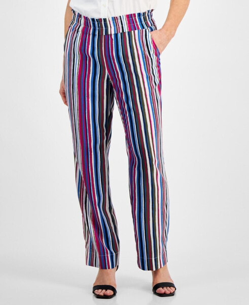 Petite High Rise Striped Pull-On Pants