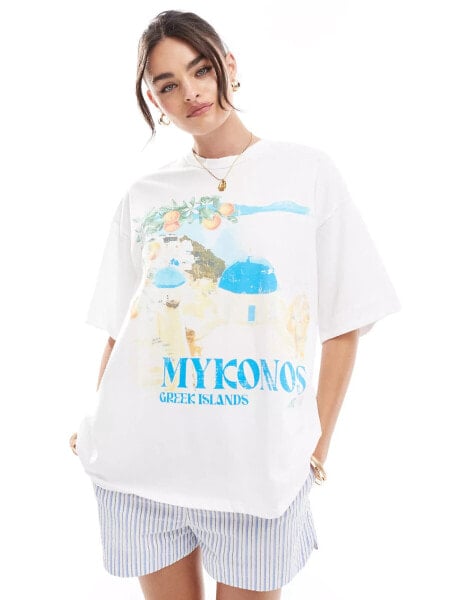 ASOS DESIGN oversized mykonos graphic t-shirt in white