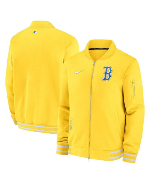 Men's Gold Boston Red Sox City Connect Authentic Collection Game Time Bomber Full-Zip Jacket