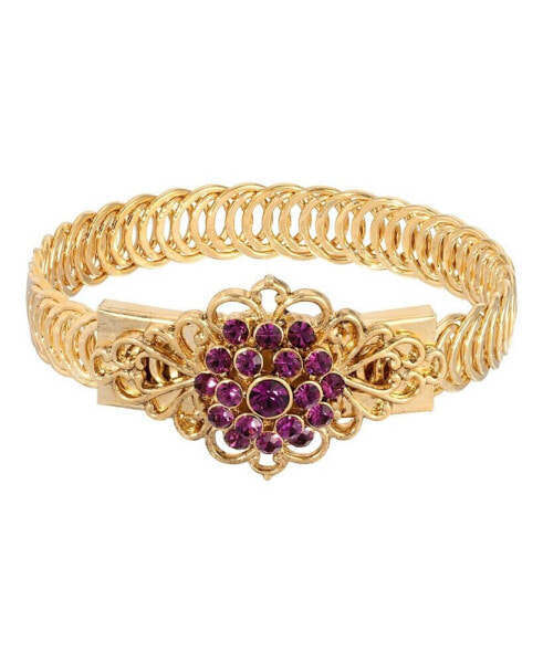 14K Gold-tone Purple Flower Overlay Belt Bracelet
