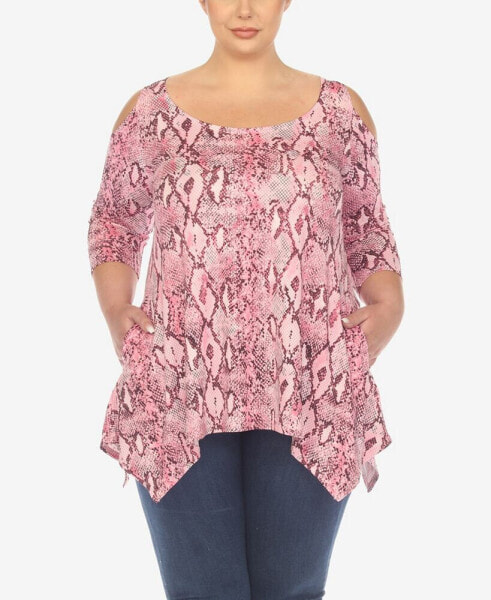 Plus Size Snake Print Cold Shoulder Tunic Top