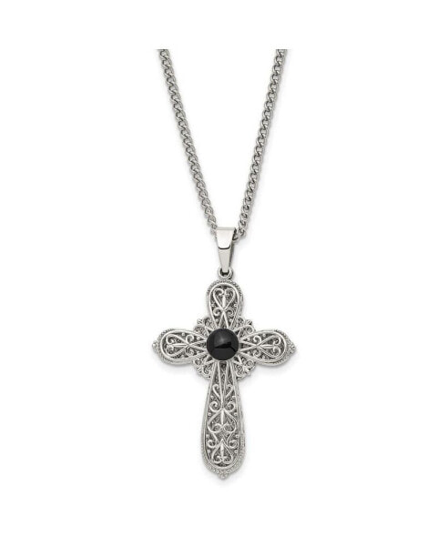 Brushed Black Epoxy Pentecost Prayer Cross Pendant Curb Chain Necklace