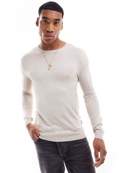 ONLY & SONS crew neck knitted jumper in beige