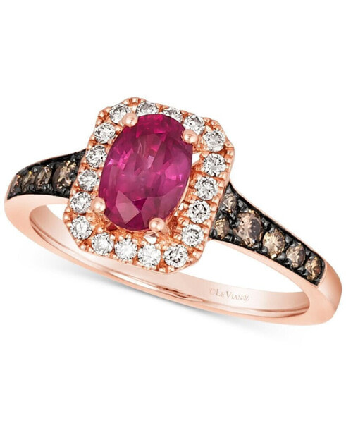Passion Ruby (3/4 ct. t.w.) & Diamond (1/2 ct. t.w.) Halo Ring in 14k Rose Gold