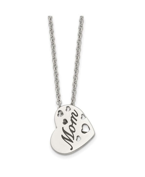 Chisel polished Enameled Mom Heart Pendant on a Cable Chain Necklace
