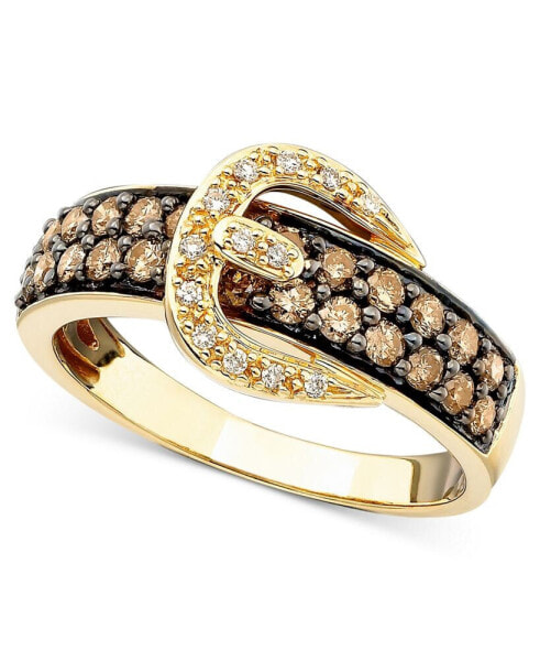 Chocolate Diamond (3/4 ct. t.w.) and White Diamond Accent Buckle Ring in 14k Gold