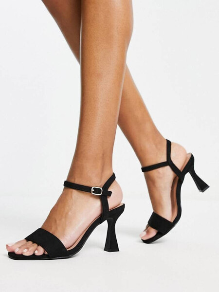 New Look flared mid heeled sandals in black