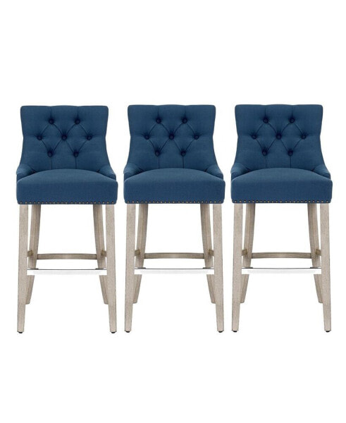 29" Linen Tufted Buttons Upholstered Wingback Bar Stool (Set of 3)