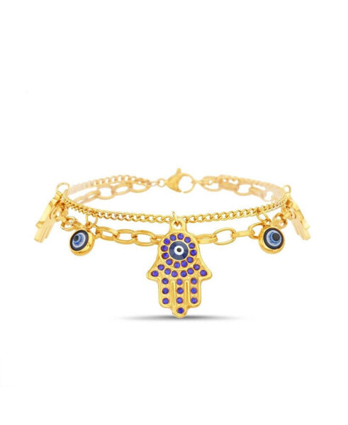 Gold-Tone Hamsa Hand Evil Eye Charm Bracelet